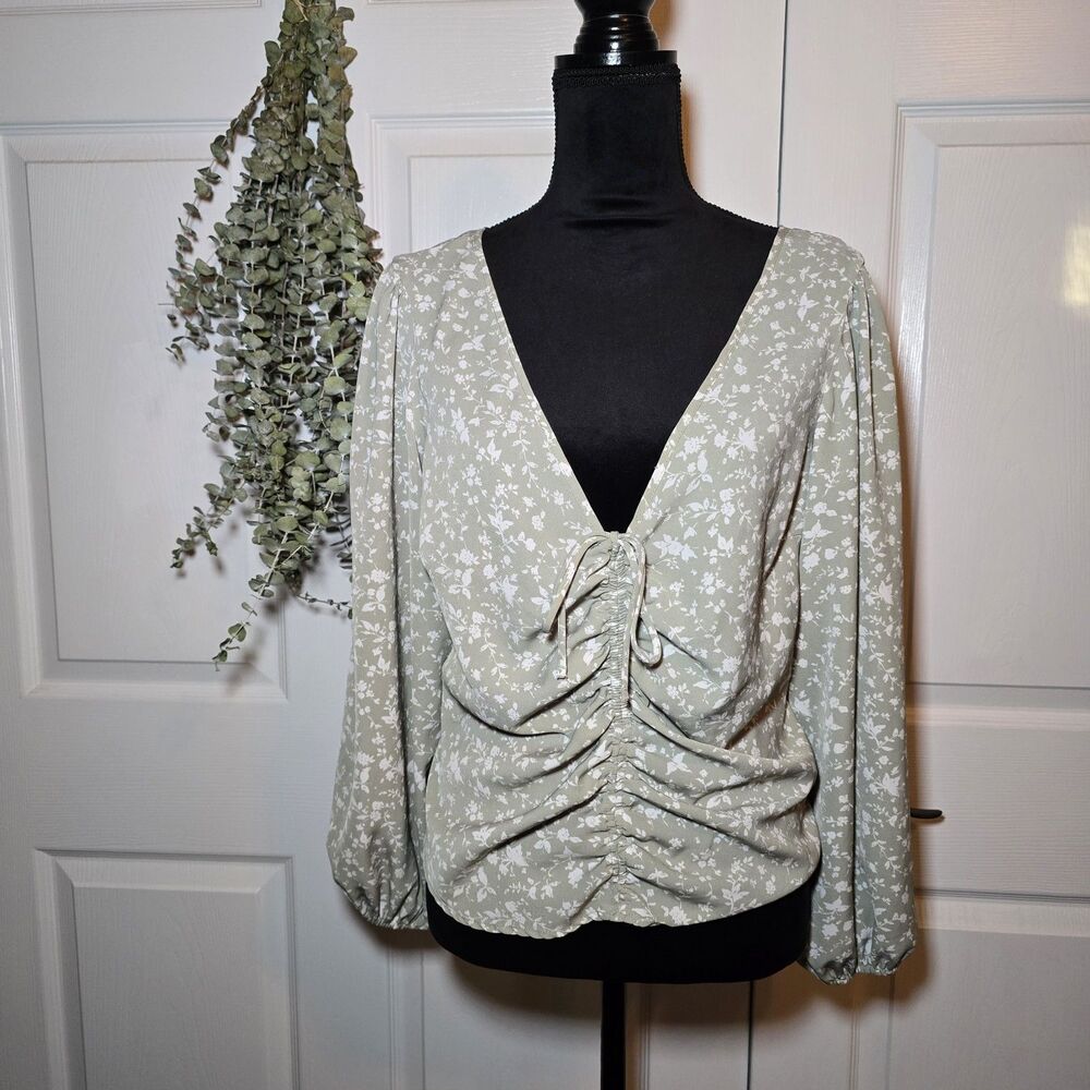 Abercrombie & Fitch Floral Ruched Blouse Green Large
